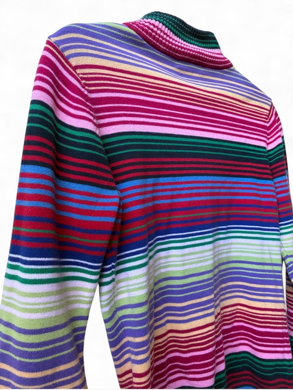 Rainbow Multicolor horizontal striped mockneck long sleeve retro sweater S
